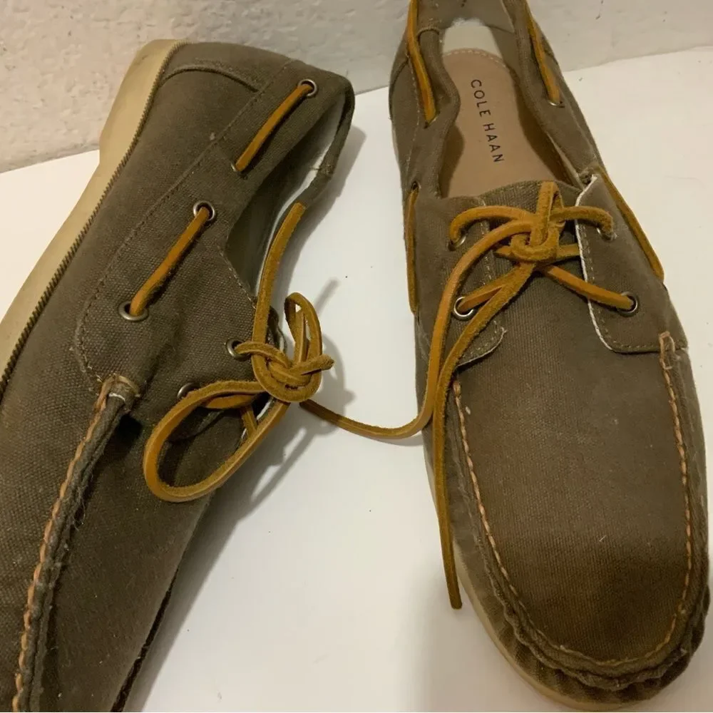 COLE HAAN Mens Canvas Slip-on Boat Shoes Size 12 M brown C14475 C15